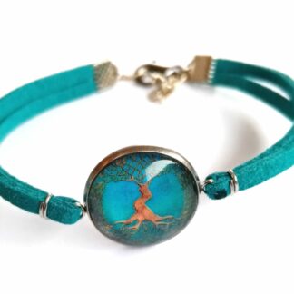 bracelet arbre de vie infini suédine bleue brocéliande spirit